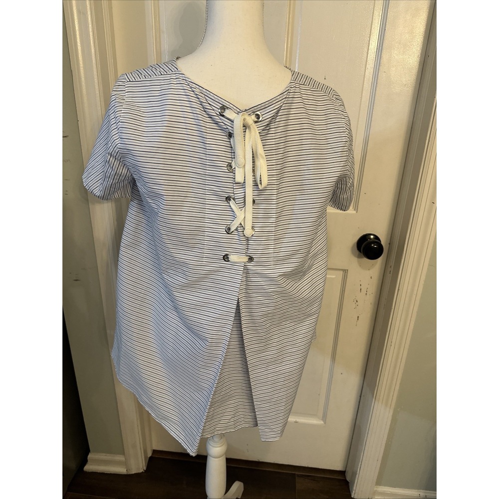 Akris Navy Striped Lace-Up Front Split Tunic